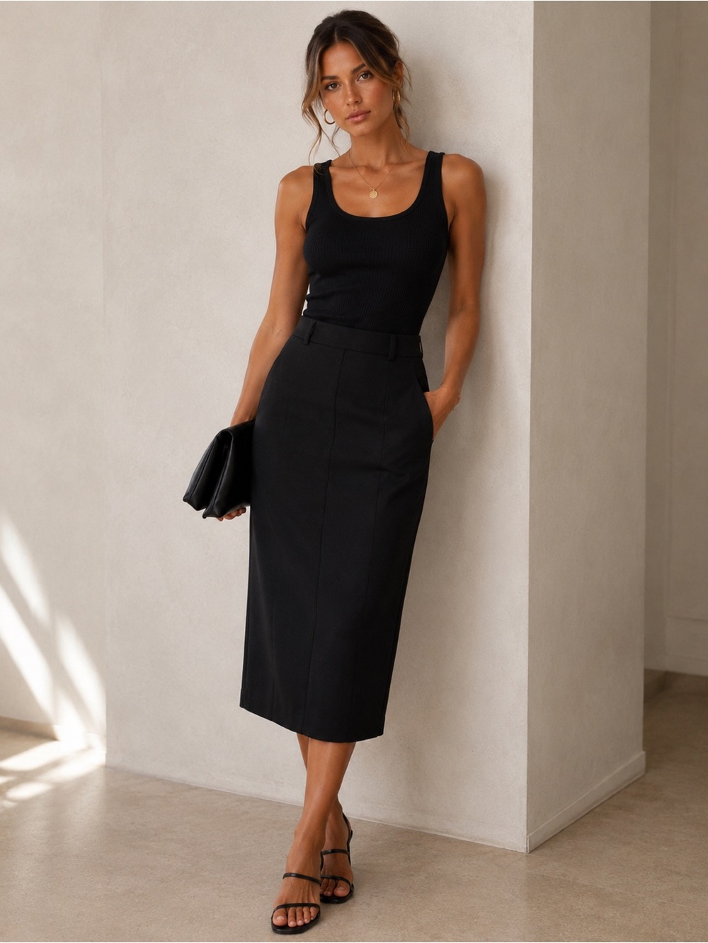H&M Black Midi Pencil Skirt Size 16